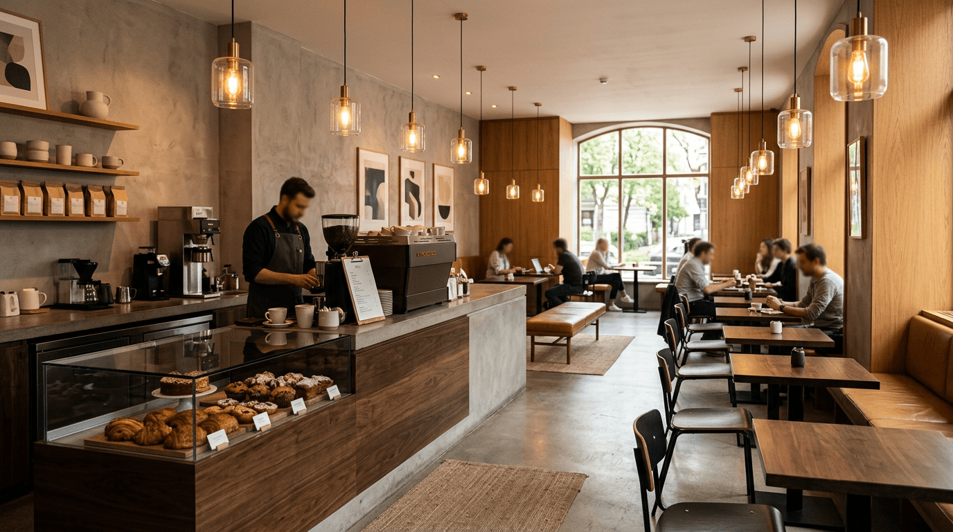Warm interior of The Coffee Bean